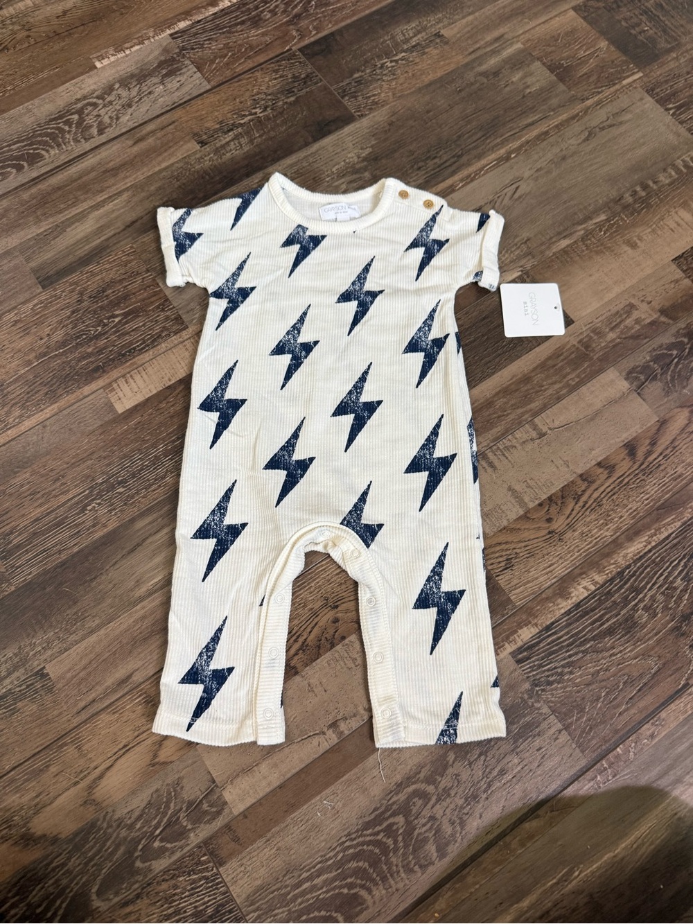 Grayson Mini  Cream Lightning Bolt Ribbed Baby One-Piece